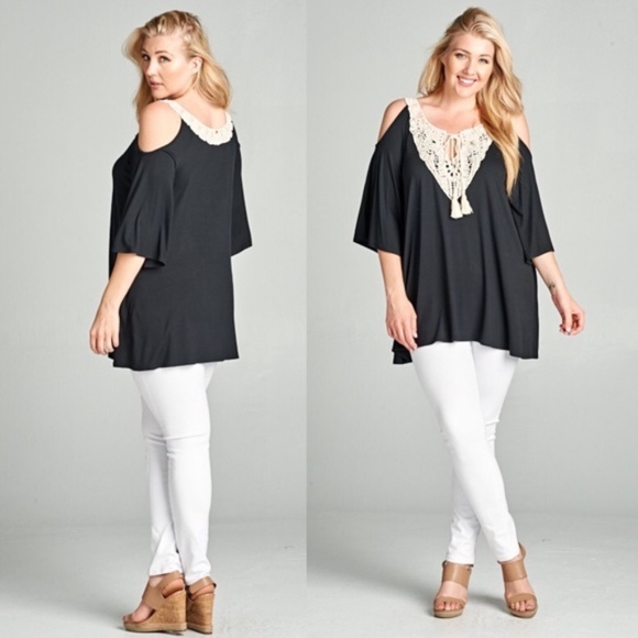 LAST 3 SHIRT! Plus Size Open Shoulder Lace Tunic - Picture 4 of 4